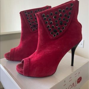 Red studded stiletto bootie